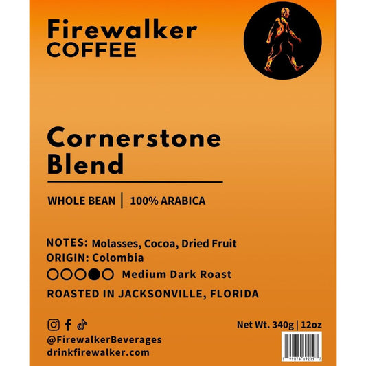 Firewalker Cornerstone Blend Colombian coffee bag label